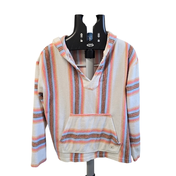 Billabong Baja Sands Pullover Hoodie Size Small V Neck Terry Cloth White - Picture 1 of 8
